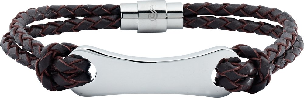 Stainless Steel 3 mm Dark Brown Leather 8 1/2" Bracelet