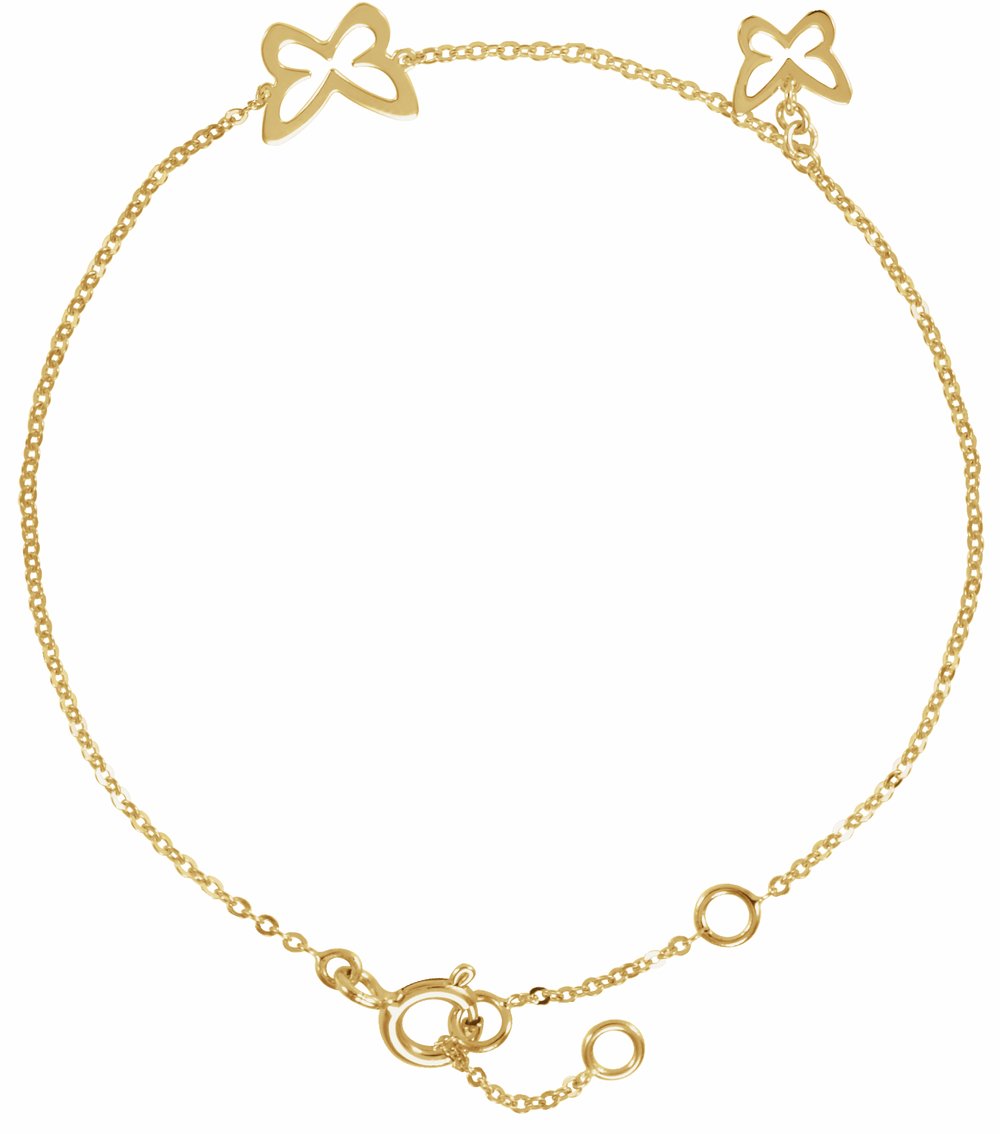 14K Yellow Butterfly Adjustable 6 1/2-7 1/2" Bracelet