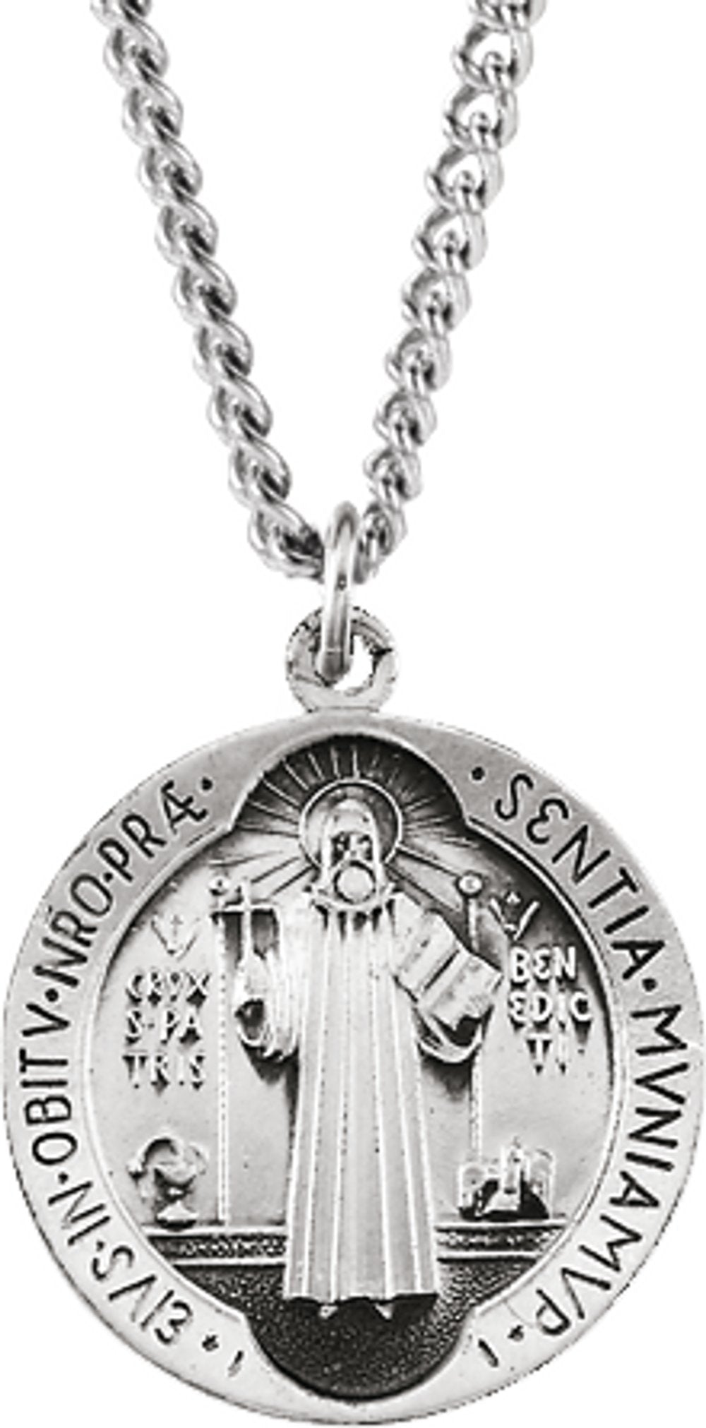 Sterling Silver 18.5 mm St. Benedict Medal 18" Necklace