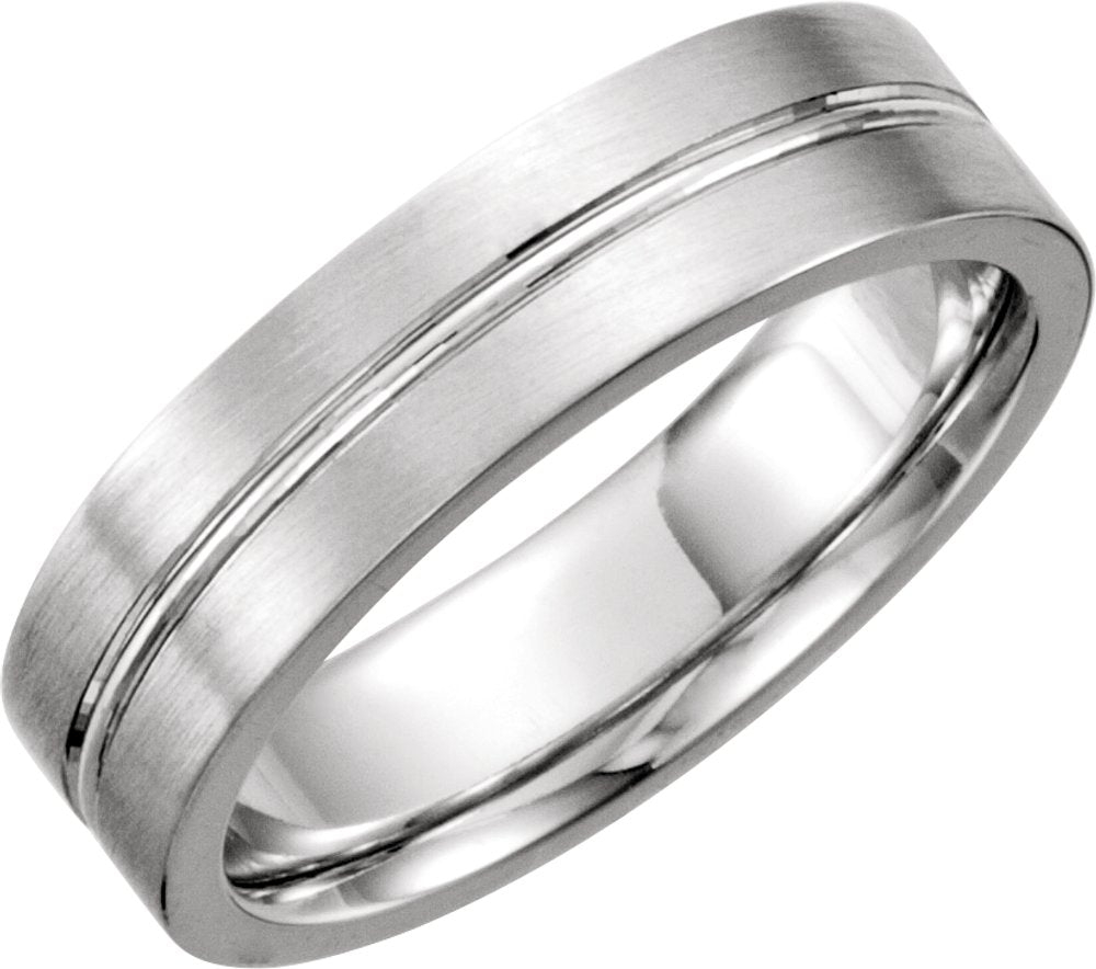 10K White Gold 6 mm Grooved Comfort-Fit Flat Band Size 10