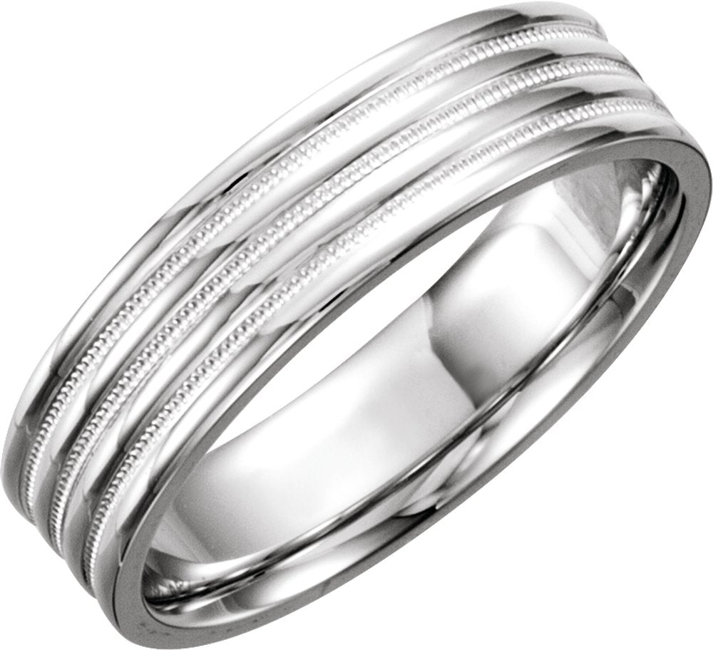14K White Gold 6 mm Ridged Band with Milgrain Size 8.5