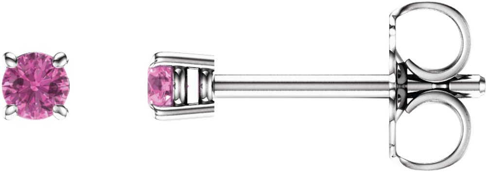 14K White 2.5 mm Natural Pink Sapphire Earrings