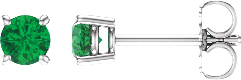 14K White 4 mm Lab-Grown Emerald Earrings