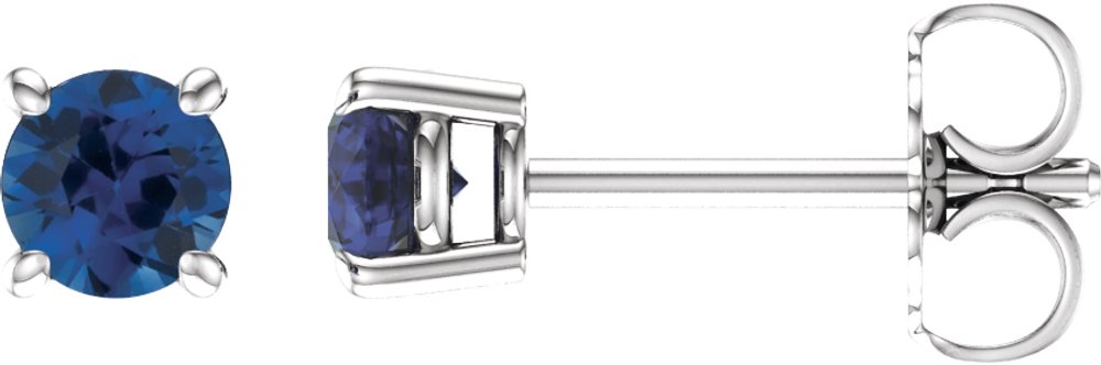 14K White 4 mm Lab-Grown Blue Sapphire Earrings