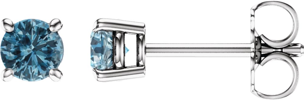 14K White 4 mm Natural Sky Blue Topaz Earrings