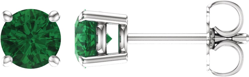 14K White Gold 5 mm Lab-Grown Emerald Earrings