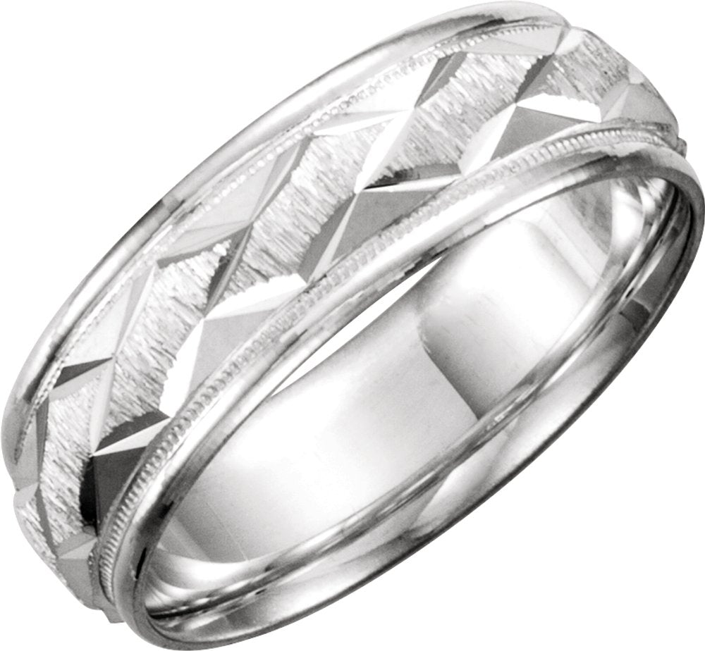 Sterling Silver 7 mm Milgrain Edge Geometric Faceted Comfort-Fit Half Round Band Size 7.5