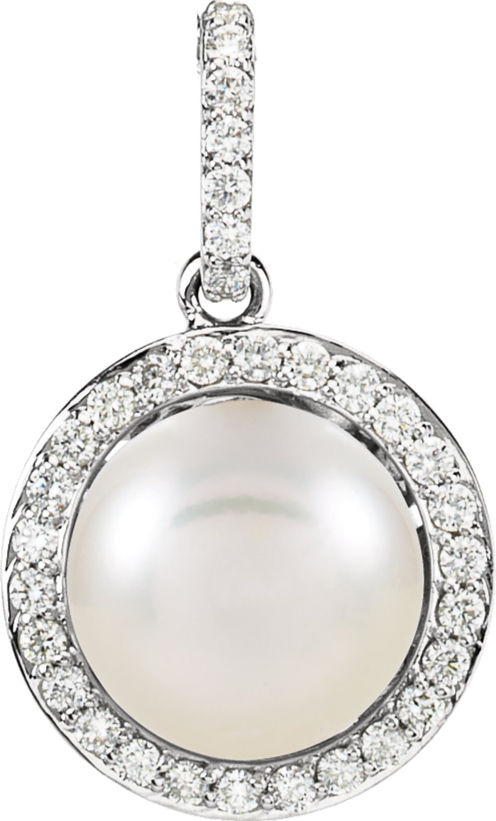 14K White Gold Cultured White Freshwater Pearl & 1/3 CTW Natural Diamond Pendant