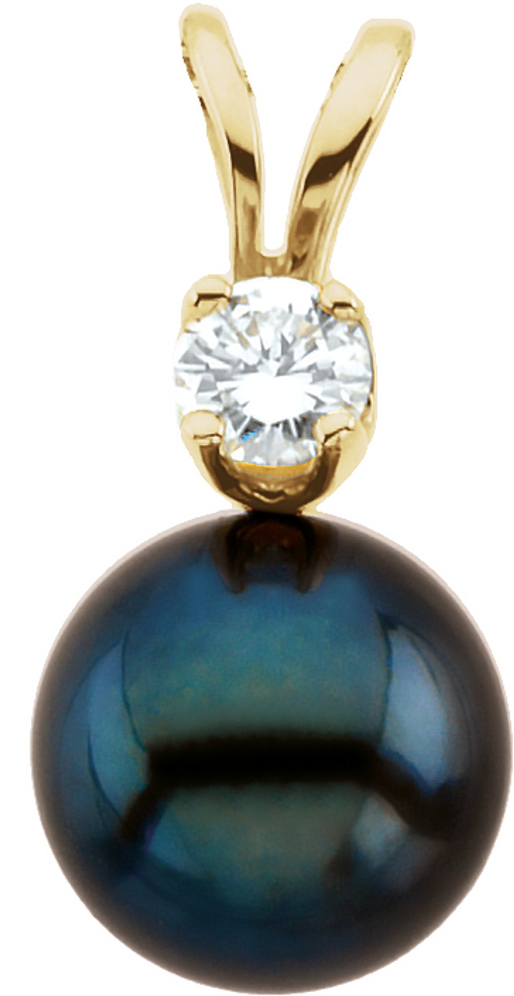 14K Yellow Gold Cultured Black Akoya Pearl & .025 CTW Natural Diamond Pendant