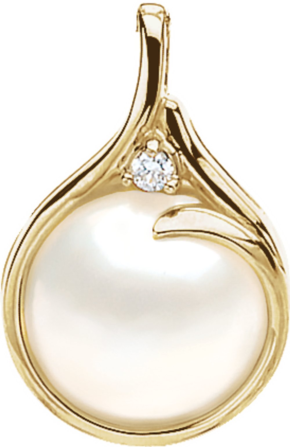14K Yellow Gold 15 mm Cultured White Mabé Pearl & .06 CTW Natural Diamond Pendant
