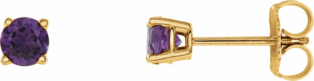 14K Yellow Gold 4 mm Natural Amethyst Earrings