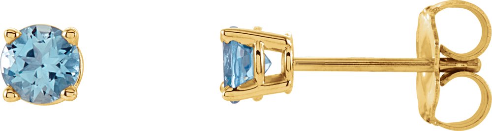 14K Yellow Gold 4 mm Natural Aquamarine Earrings