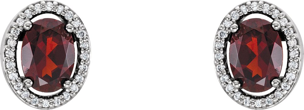 14K White Natural Mozambique Garnet & 1/8 CTW Natural Diamond Earrings