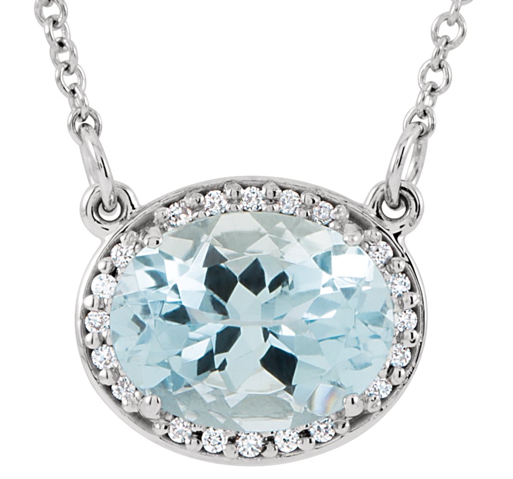 14K White Gold Natural Aquamarine & .04 CTW Natural Diamond 16 1/2" Necklace