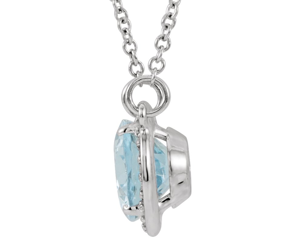 14K White Gold Natural Aquamarine & .04 CTW Natural Diamond 16 1/2" Necklace