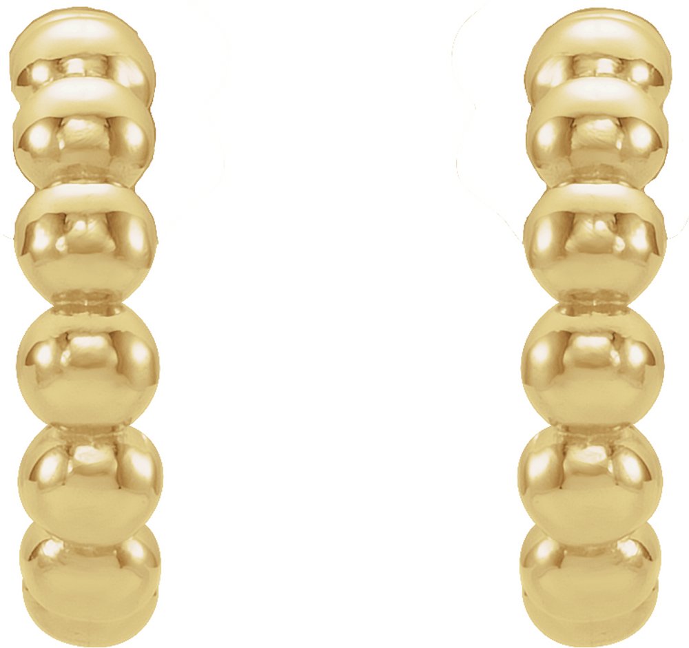 14K Yellow Beaded 12 mm Hoop Earrings