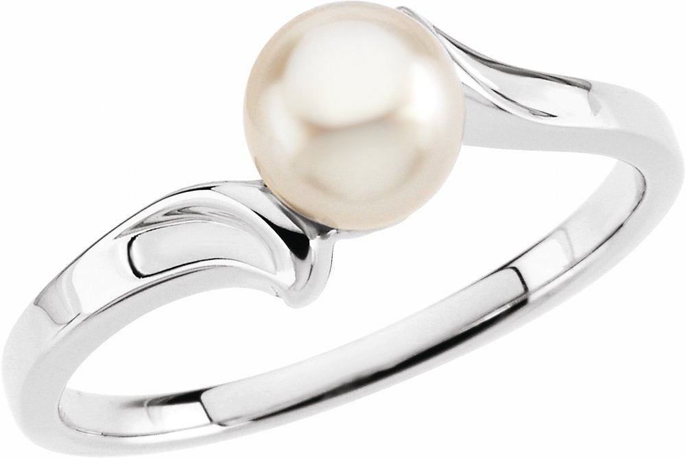14K White Cultured White Akoya Pearl Ring