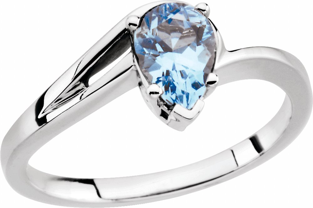 14K White Natural Aquamarine Ring