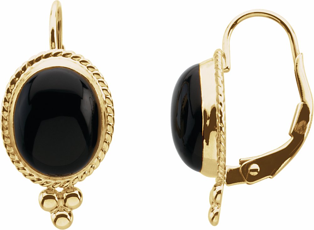 14K Yellow Natural Onyx Lever Back Earrings