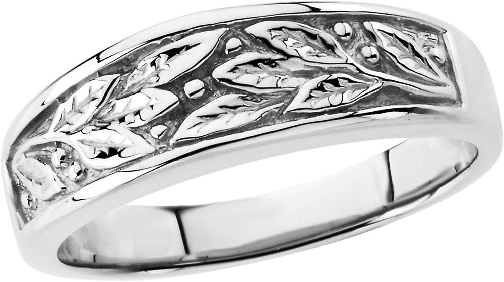 14K White Gold 6.5 mm Floral Band