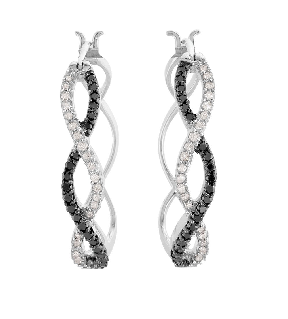 14K White Gold 1/2 CTW Black & White Natural Diamond Hoop Earrings