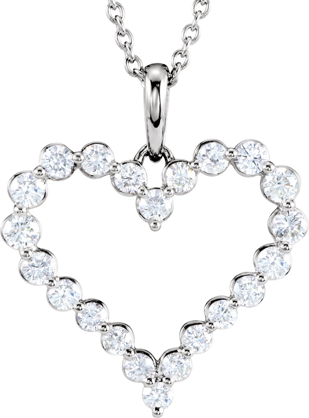 14K White Gold 1 CTW Natural Diamond Heart 18" Necklace