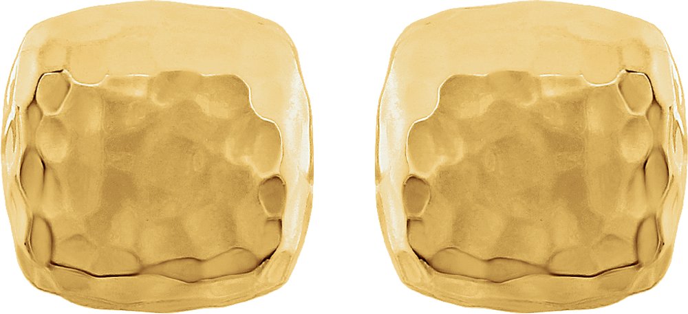 14K Yellow Hammered Square Earrings