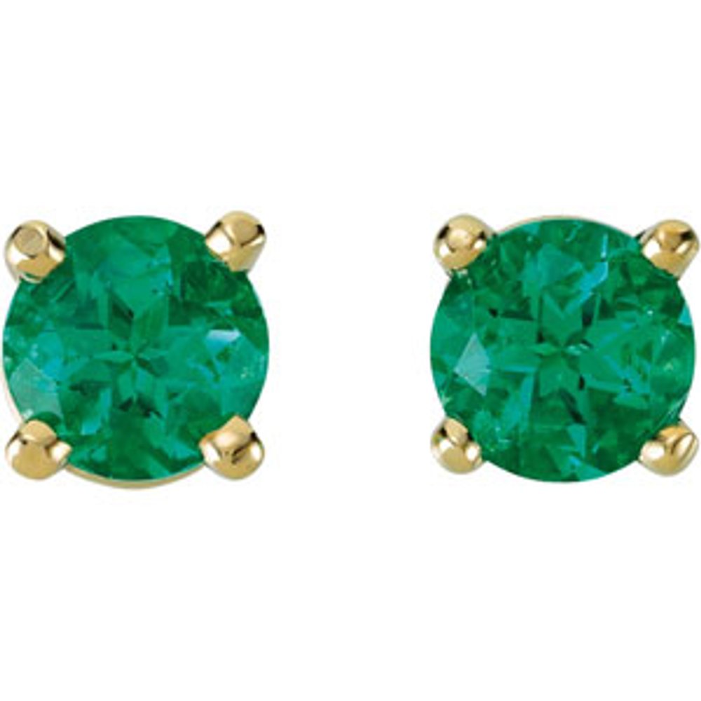 14K Yellow Gold 4 mm Lab-Grown Emerald Earrings