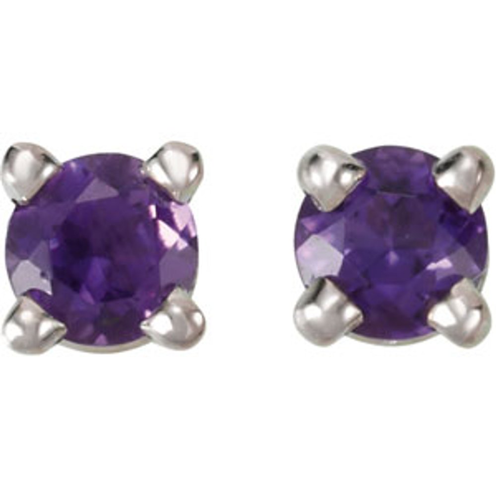14K White 3 mm Natural Amethyst Earrings