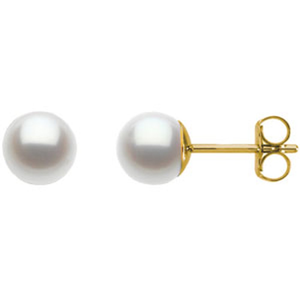 14K Yellow Gold Cultured White Freshwater Pearl Earrings