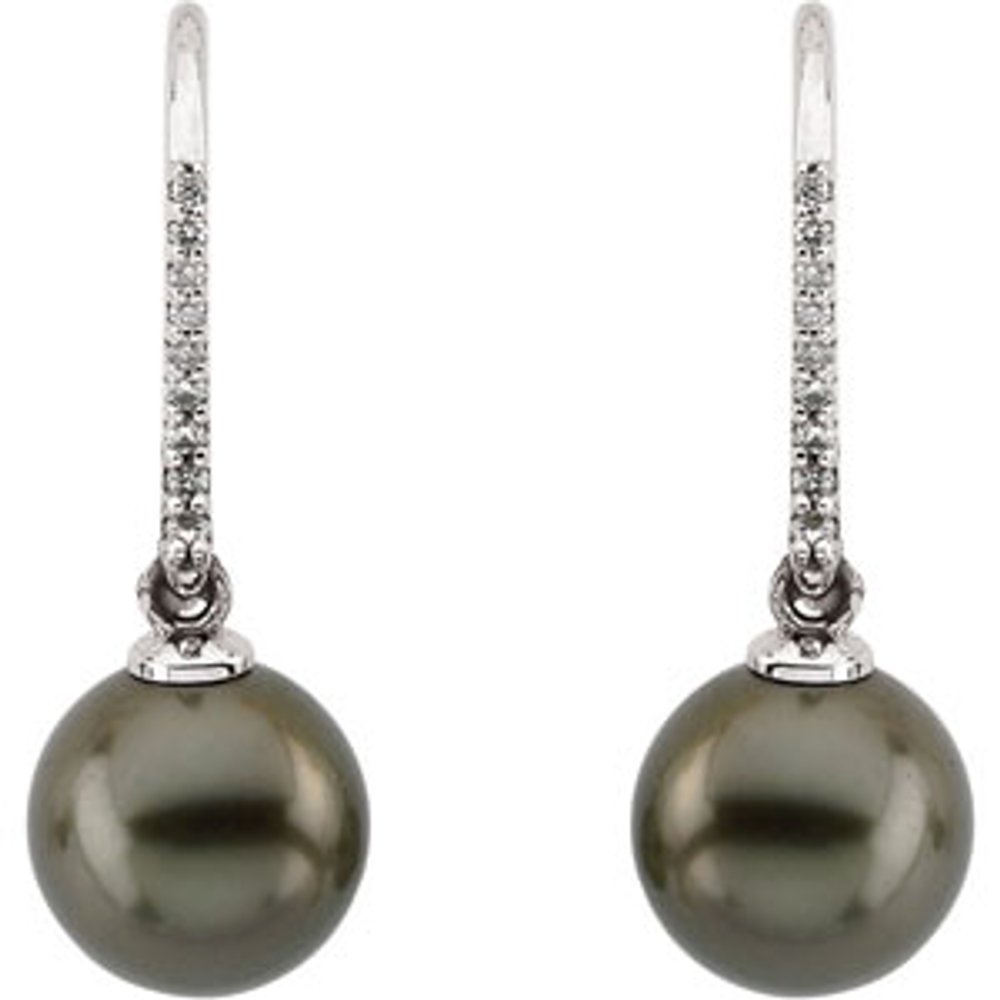 14K White Cultured Gray Tahitian Pearls & 1/8 CTW Natural Diamond Earrings