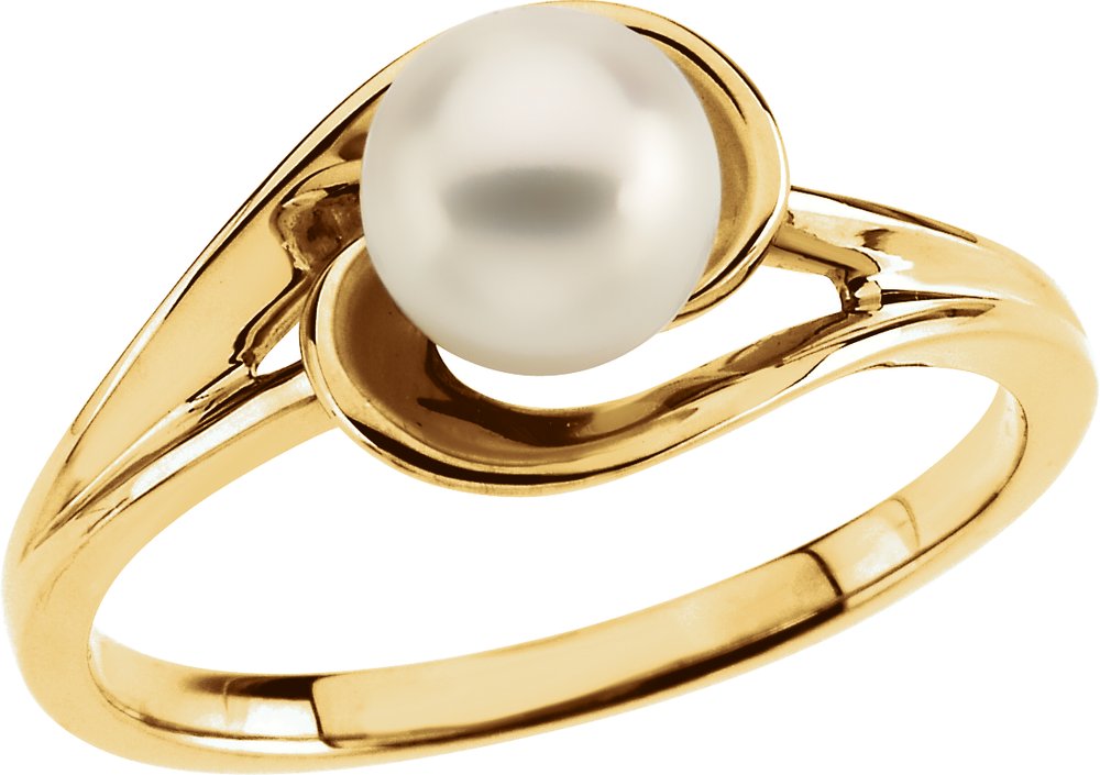 14K Yellow Gold Cultured White Akoya Pearl Ring