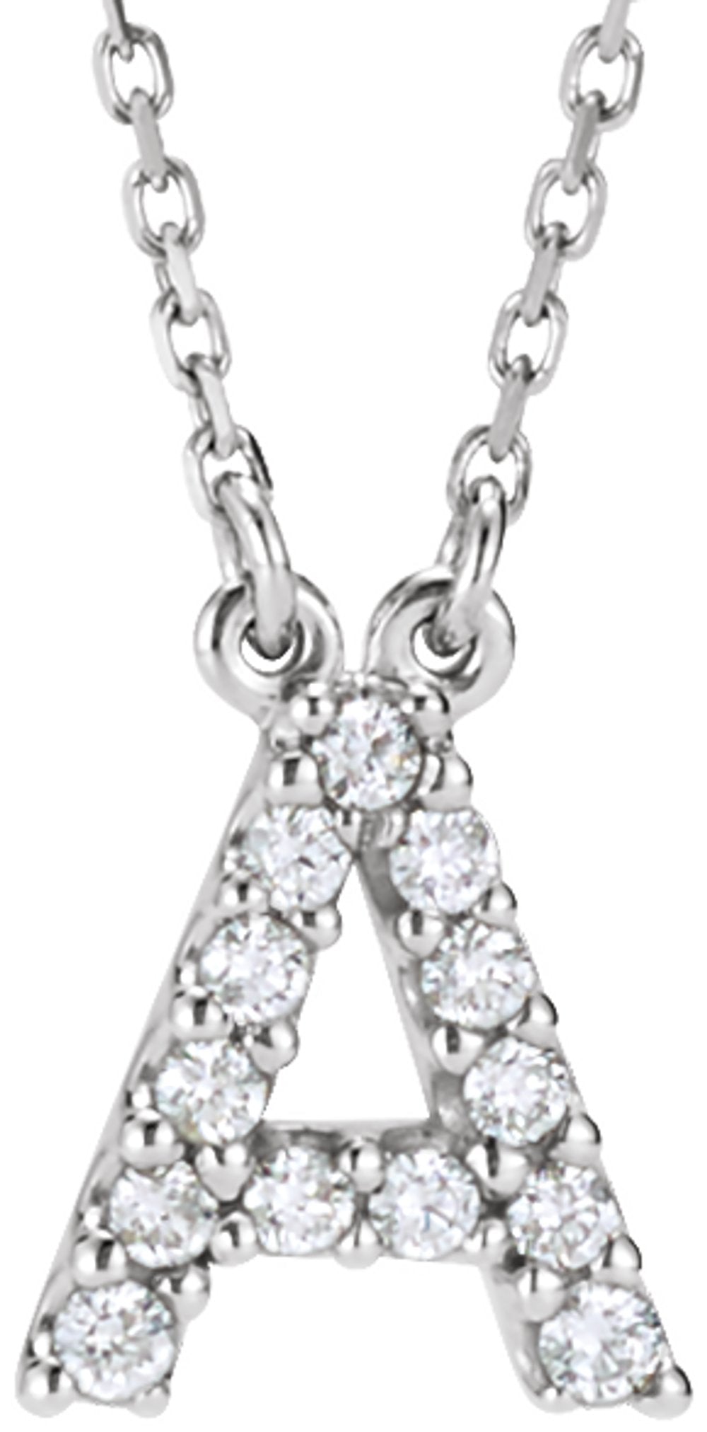14K White Gold 1/8 CTW Natural Diamond Initial A 16" Necklace