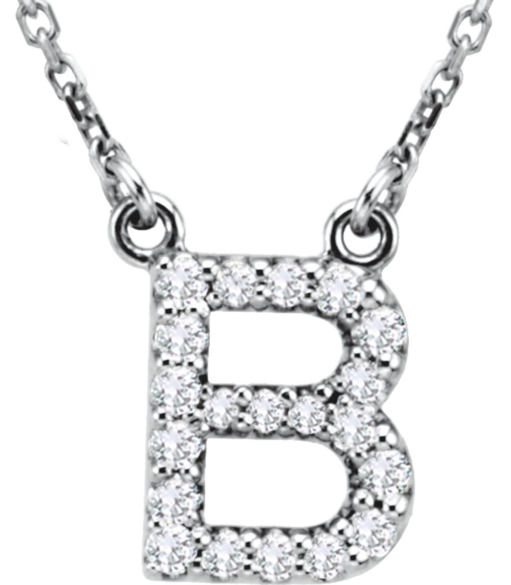 14K White Gold 1/8 CTW Natural Diamond Initial B 16" Necklace
