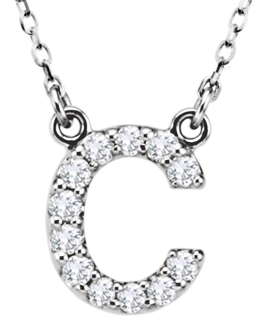 14K White Gold 1/8 CTW Natural Diamond Initial C 16" Necklace