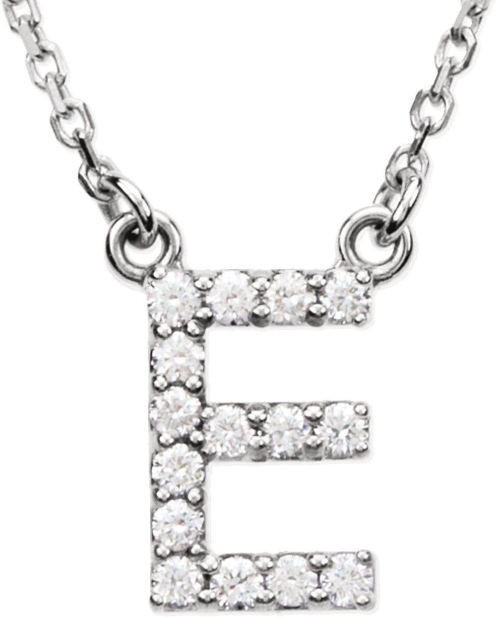 14K White Gold 1/8 CTW Natural Diamond Initial E 16" Necklace