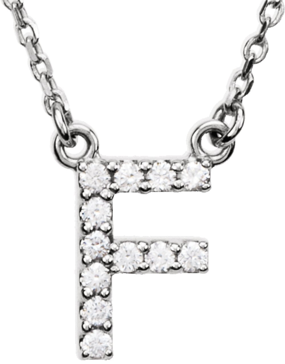14K White Gold 1/8 CTW Natural Diamond Initial F 16" Necklace