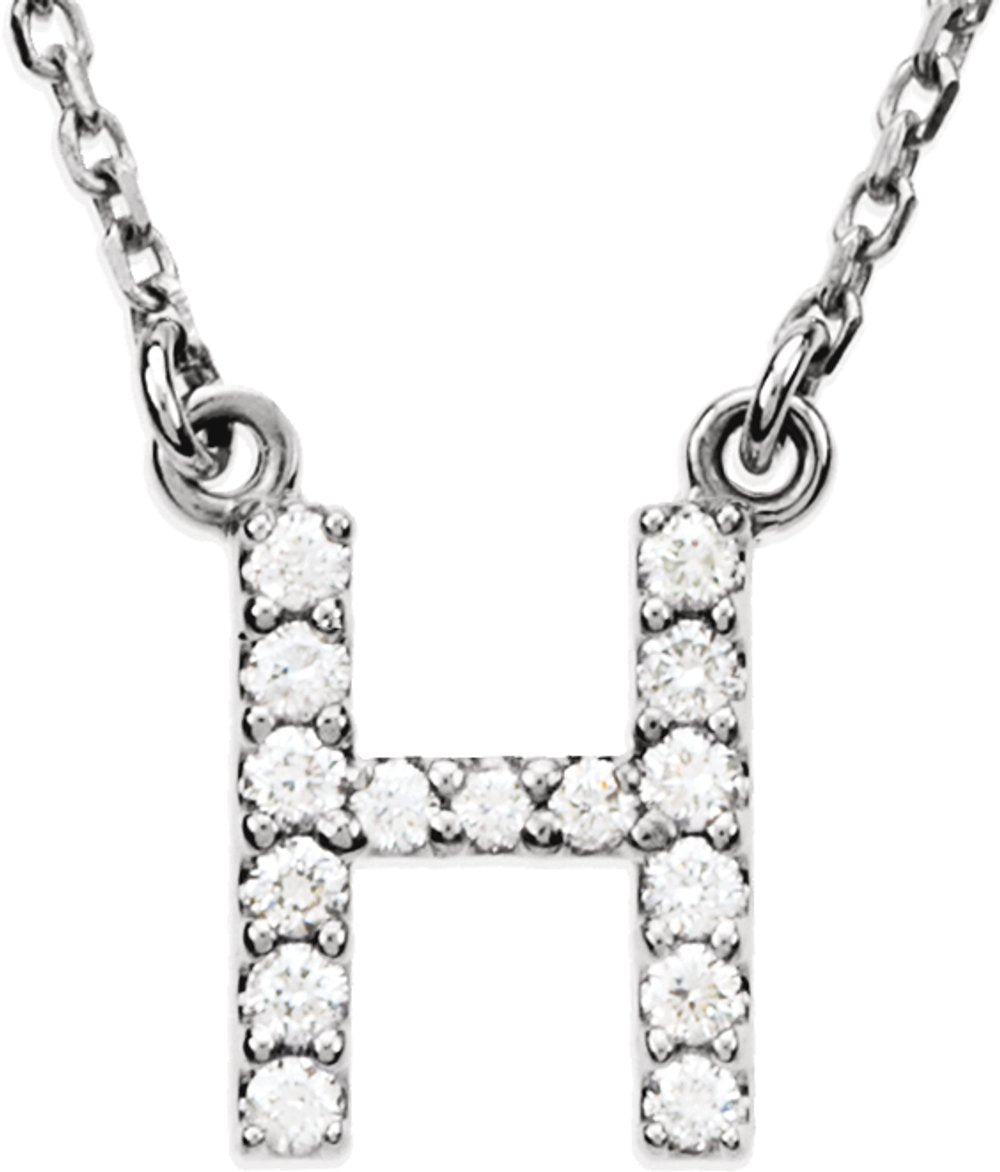 14K White Gold 1/8 CTW Natural Diamond Initial H 16" Necklace