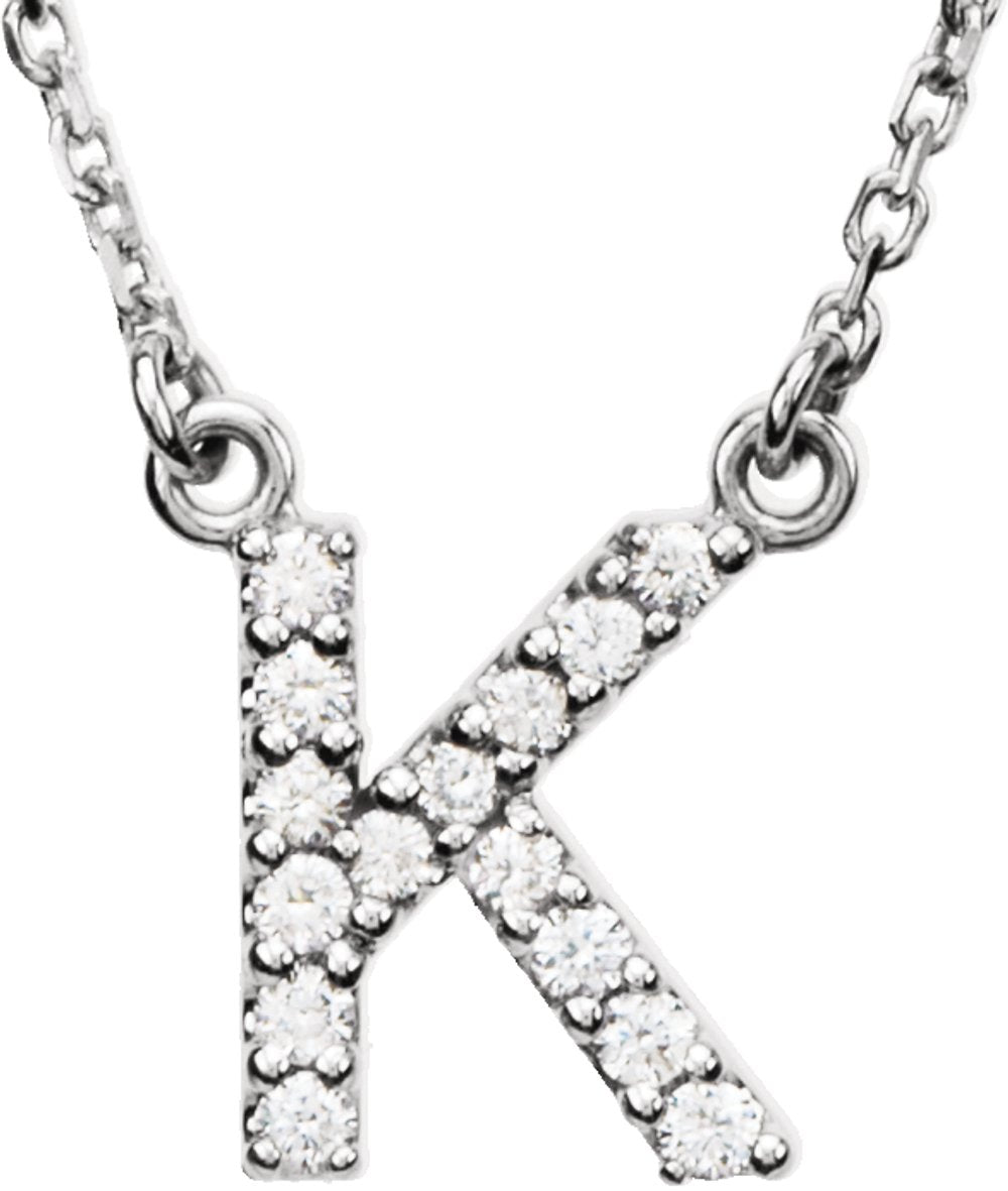 14K White Gold 1/8 CTW Natural Diamond Initial K 16" Necklace