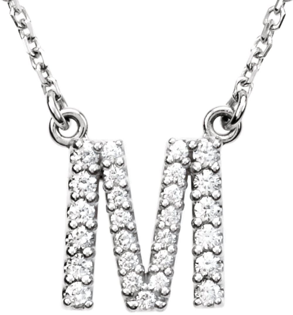 14K White Gold 1/6 CTW Natural Diamond Initial M 16" Necklace