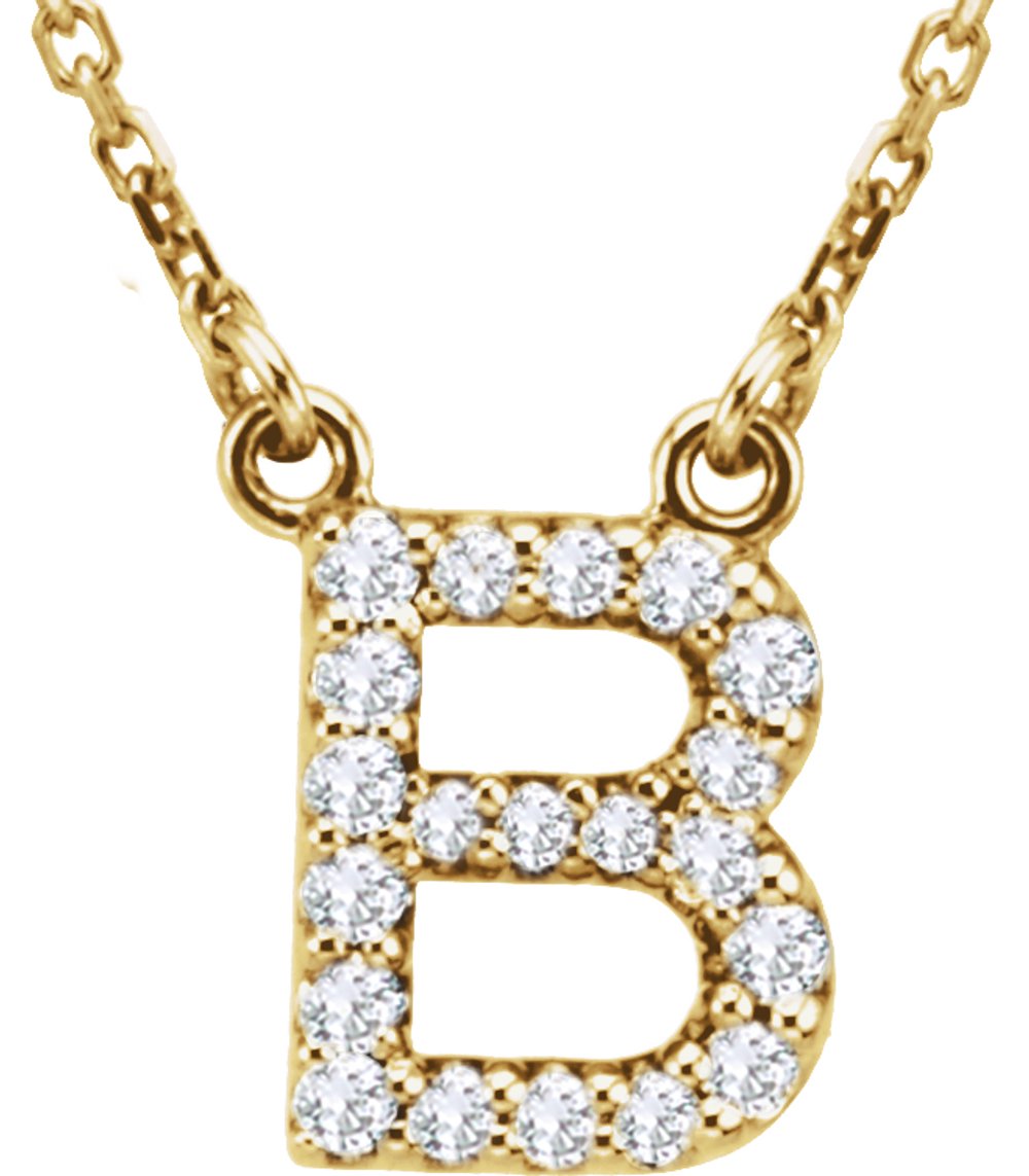14K Yellow Gold 1/8 CTW Natural Diamond Initial B 16" Necklace