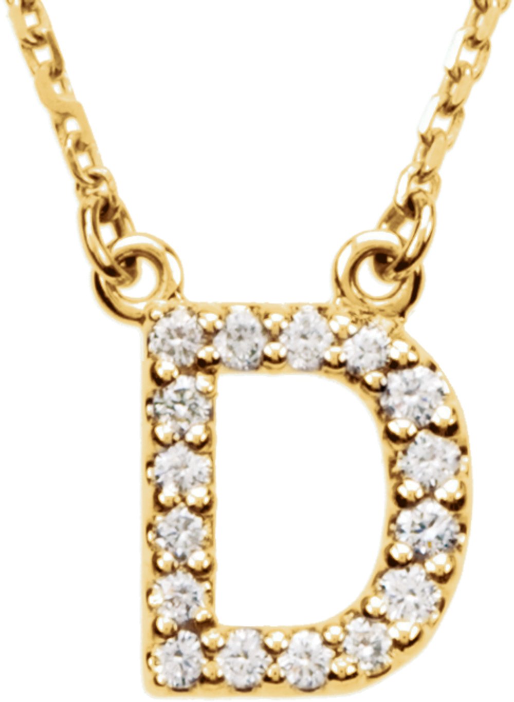 14K Yellow Gold 1/8 CTW Natural Diamond Initial D 16" Necklace