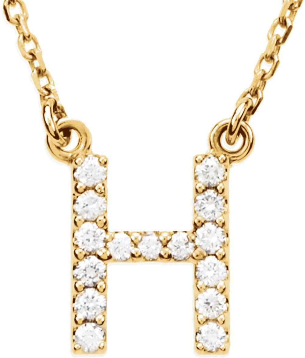 14K Yellow Gold 1/8 CTW Natural Diamond Initial H 16" Necklace