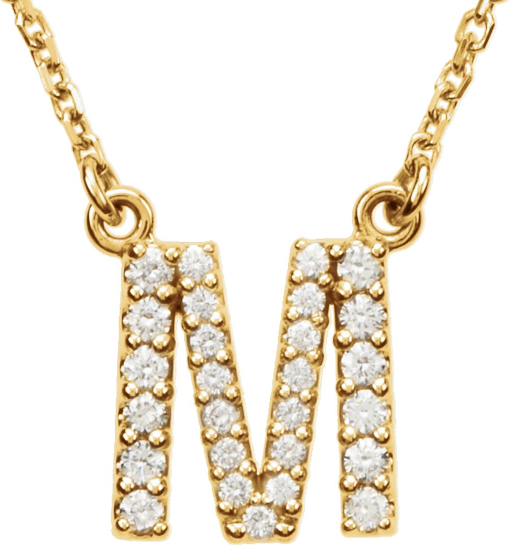 14K Yellow Gold 1/8 CTW Natural Diamond Initial M 16" Necklace