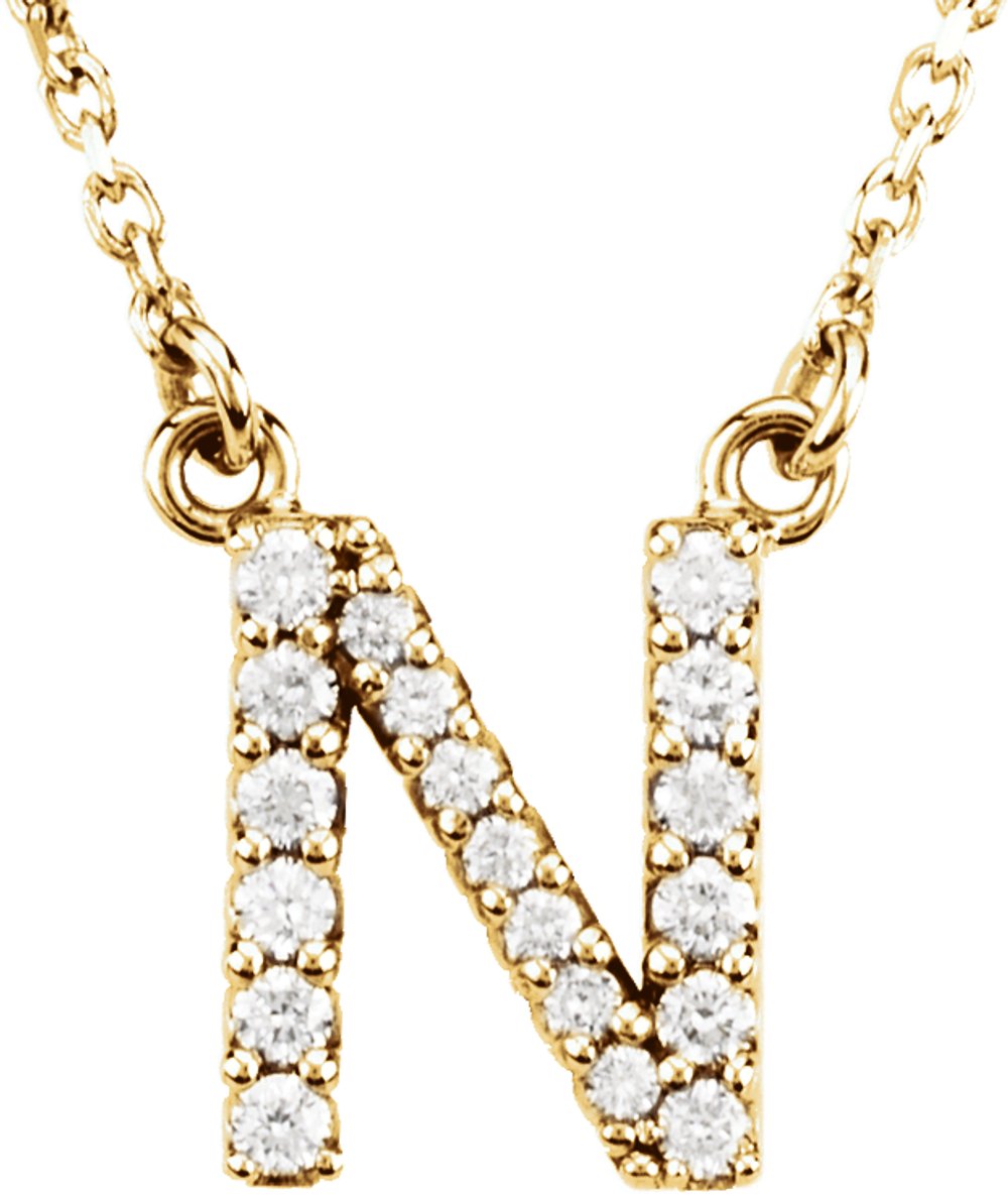 14K Yellow Gold 1/8 CTW Natural Diamond Initial N 16" Necklace