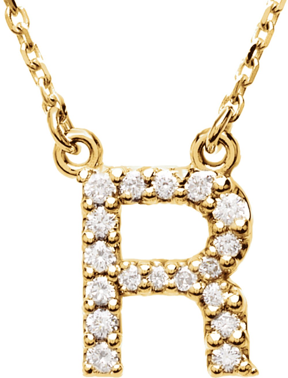 14K Yellow Gold 1/8 CTW Natural Diamond Initial R 16" Necklace