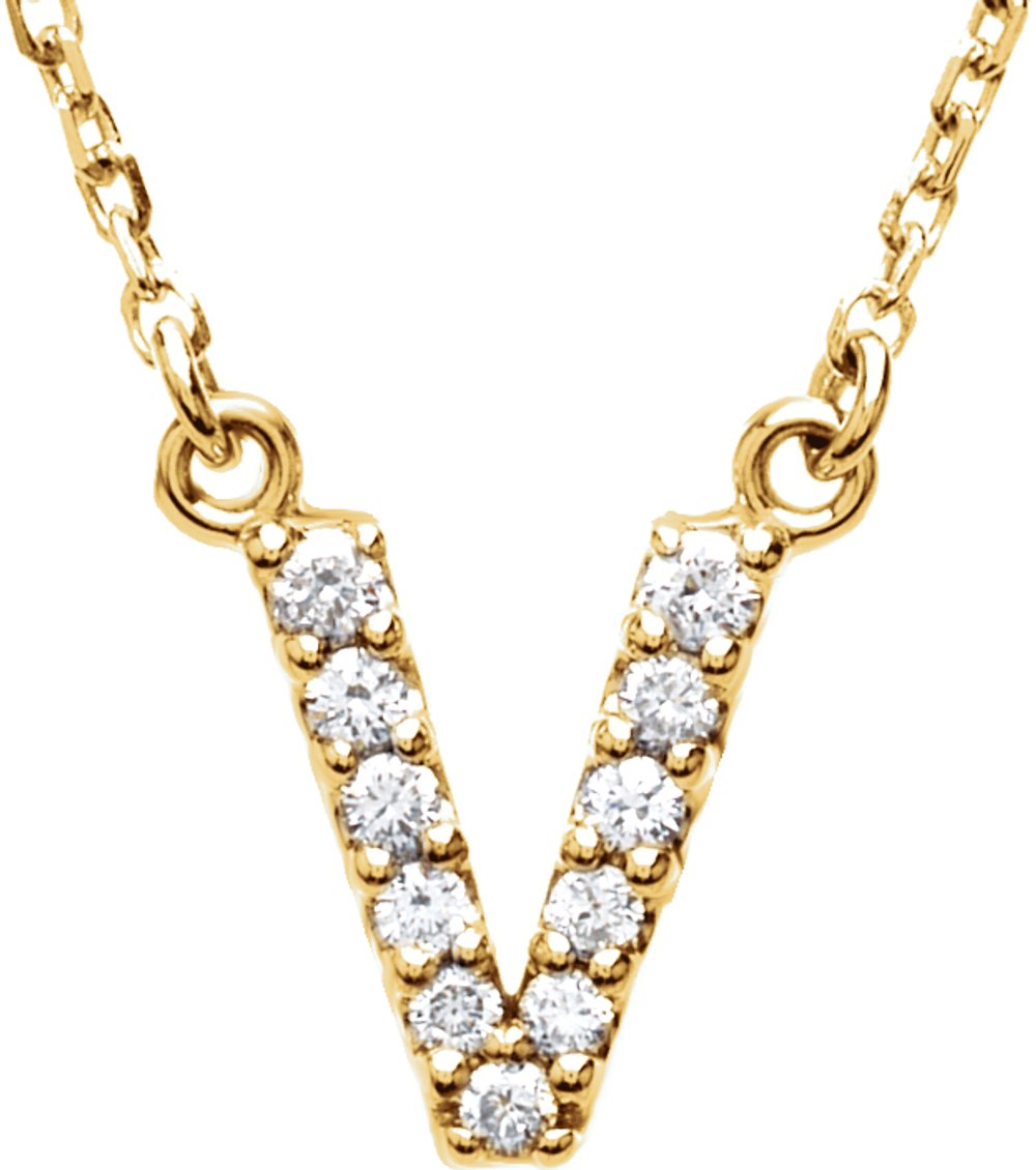 14K Yellow 1/10 CTW Natural Diamond Initial V 16" Necklace