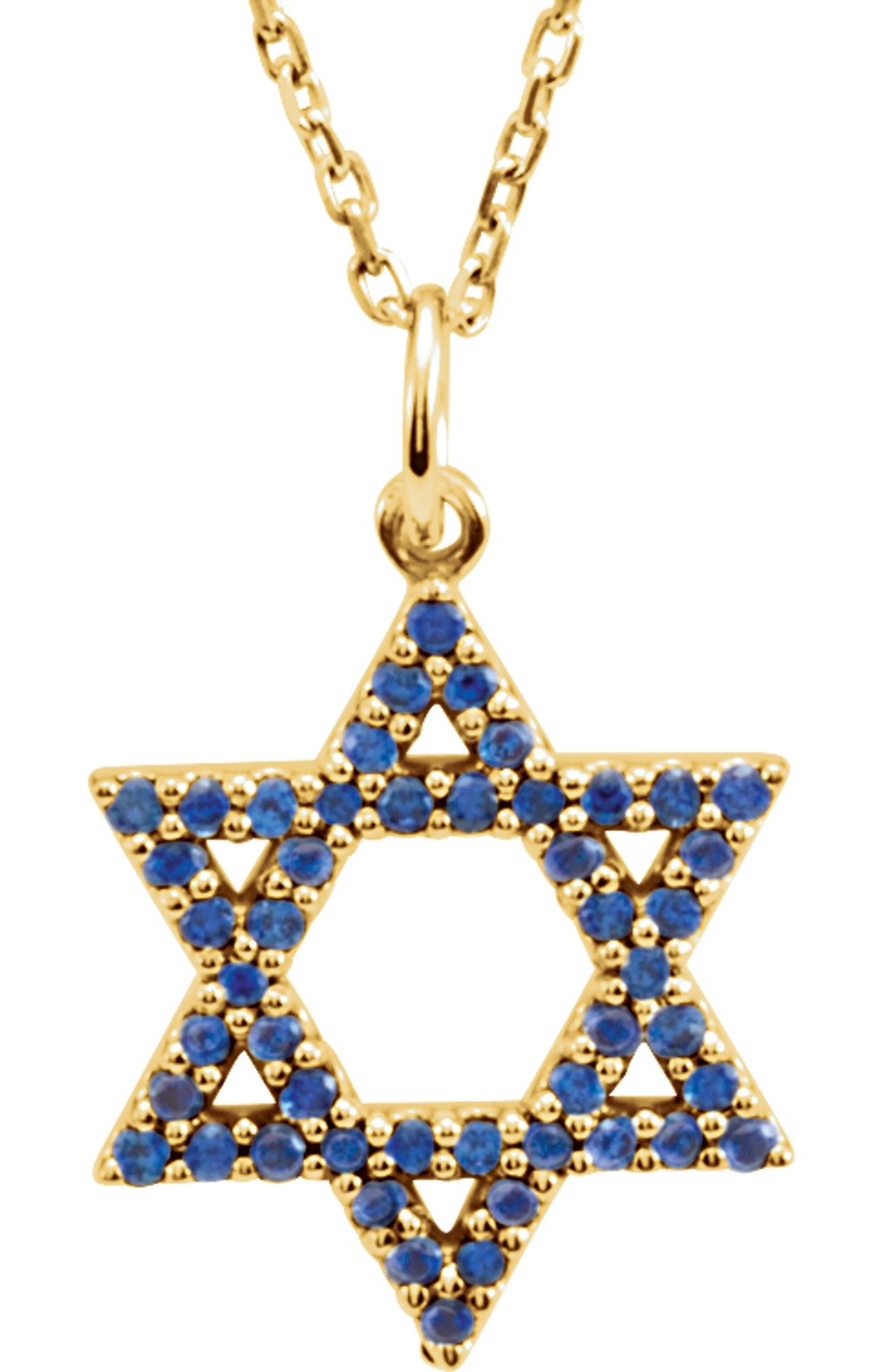 14K Yellow Natural Blue Sapphire Star of David 16" Necklace