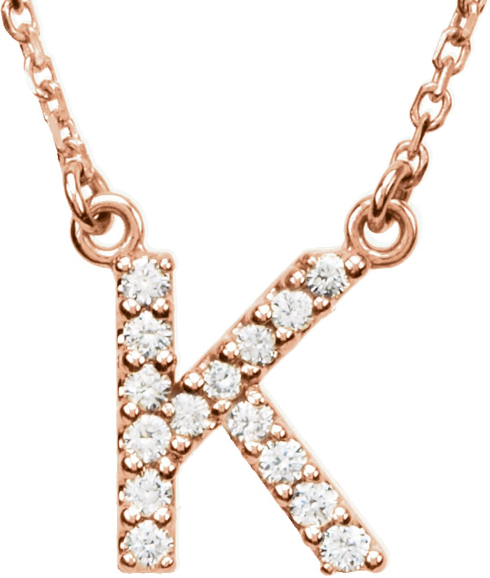 14K Rose Gold 1/8 CTW Natural Diamond Initial K 16" Necklace