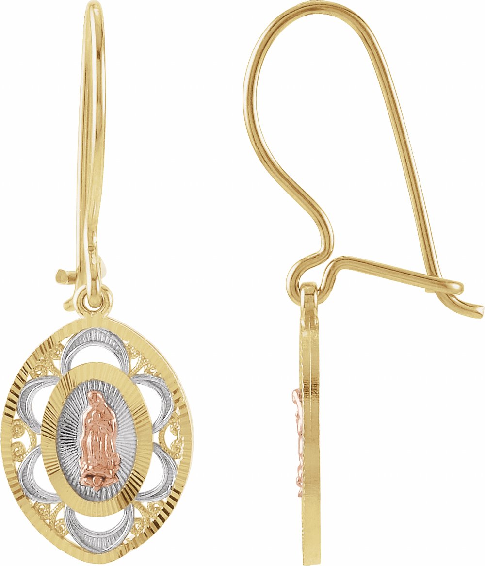 14K Yellow/Rose Oval Our Lady of Guadalupe Earrings